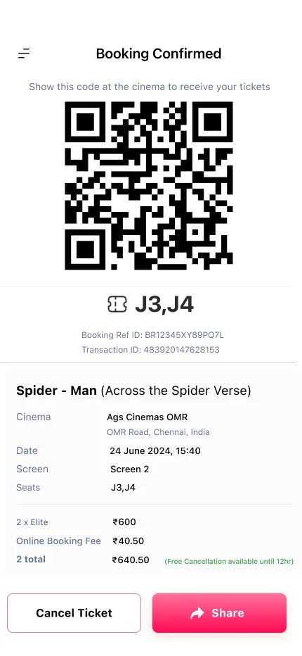 QuickFlix booking confirmation